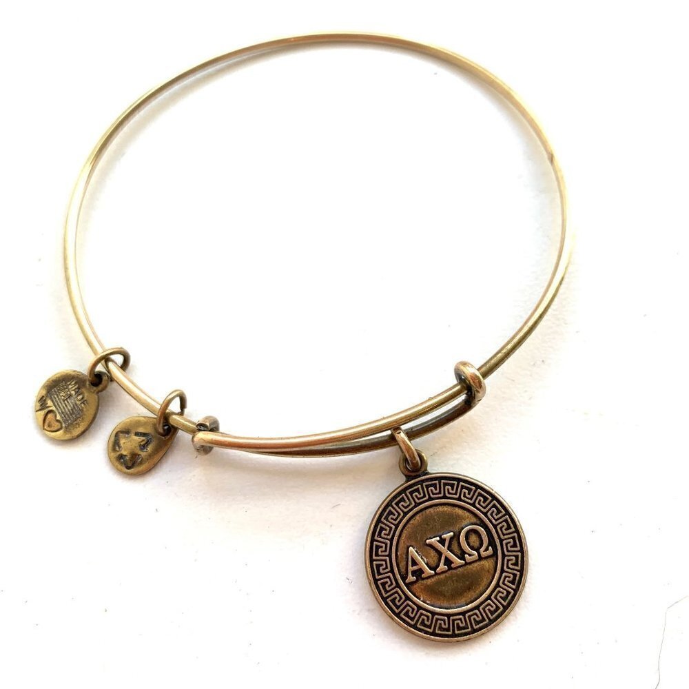 Alex and Ani Alpha Chi Omega Charm Bracelet Gold Finish - Expands 2"- 3.5"
